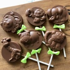 A set of 6 cute jungle themed chocolate lollipops- giraffe, tiger ,lion , hippo, elephant and turtle